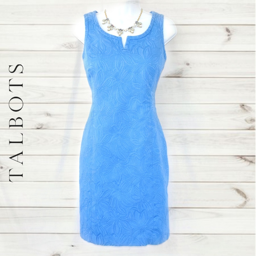 TALBOTS Blue Floral Texture Sheath